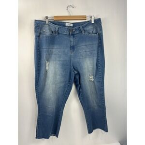 YMI Wanna Betta Butt Denim Blue Distressed‎ Ripped Cropped Jeans Womens Sz 20